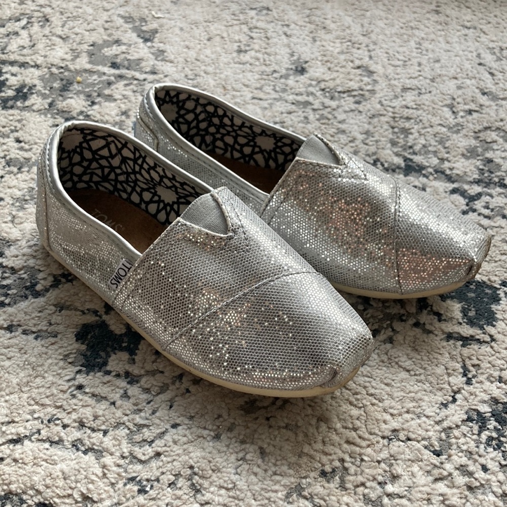 Toms Sparkly Silver Glitter Slip On Shoes